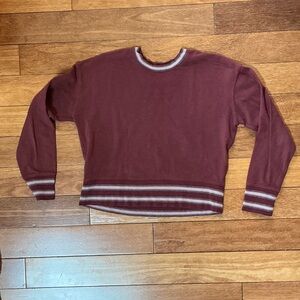 Miles by Madewell Burgundy Crop Stripe Trim Sweatshirt | Size S